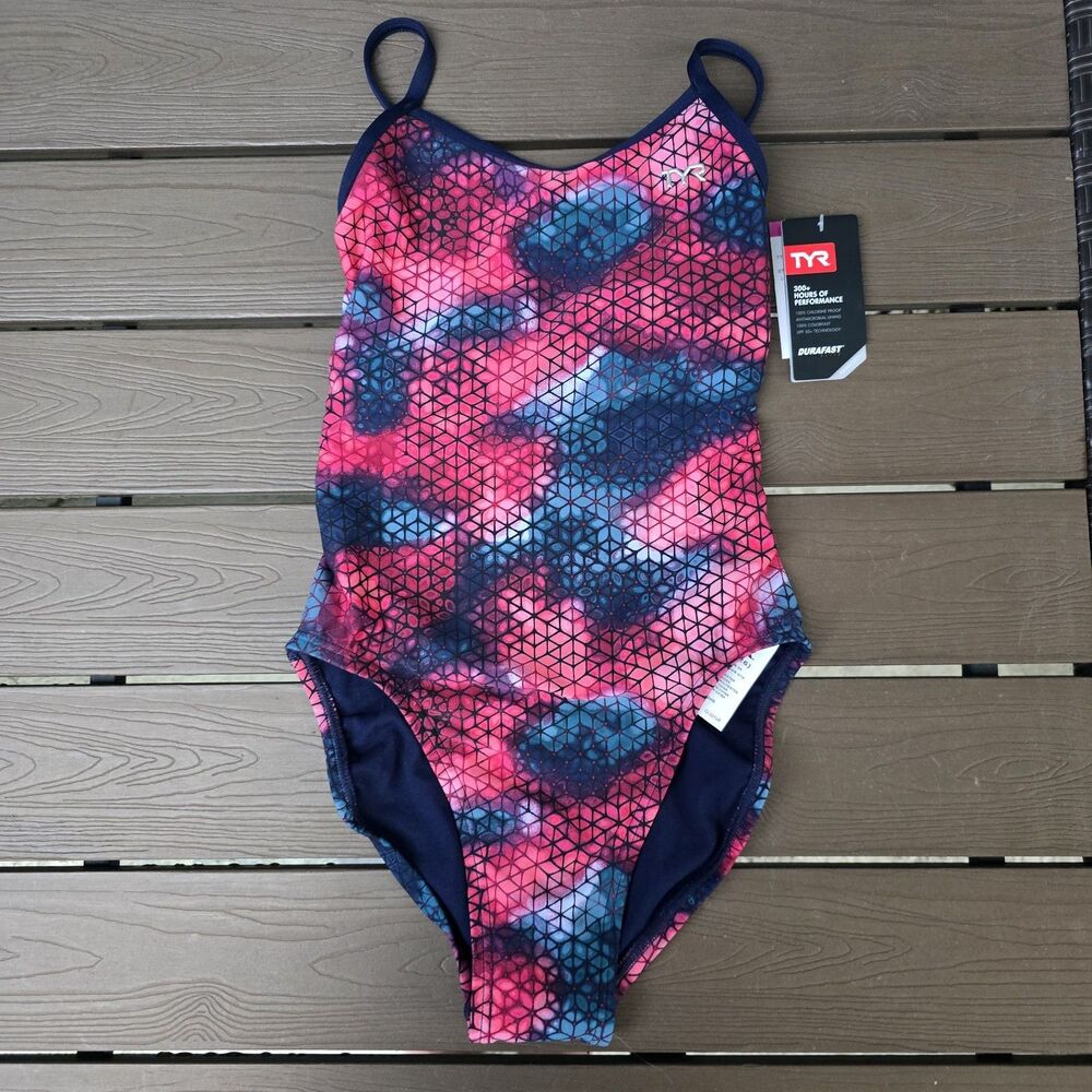 TYR Durafast Elite Women's Starhex Geometric Trinityfit 1 Piece Swim Sz 26 New